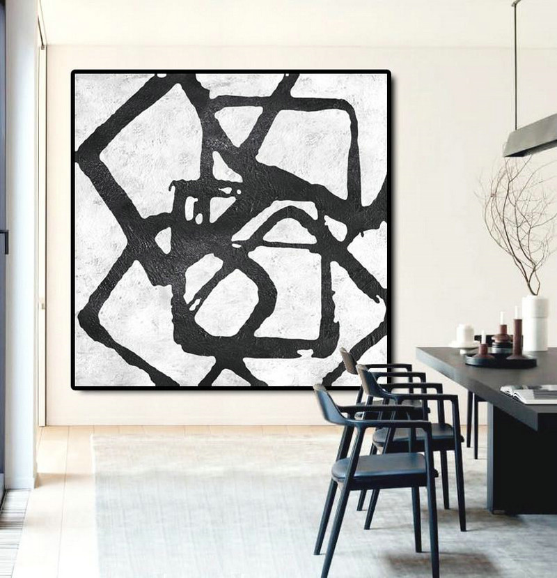 Hand Painted Acrylic Painting,Oversized Minimal Black And White Painting - Hand Paint Large Art